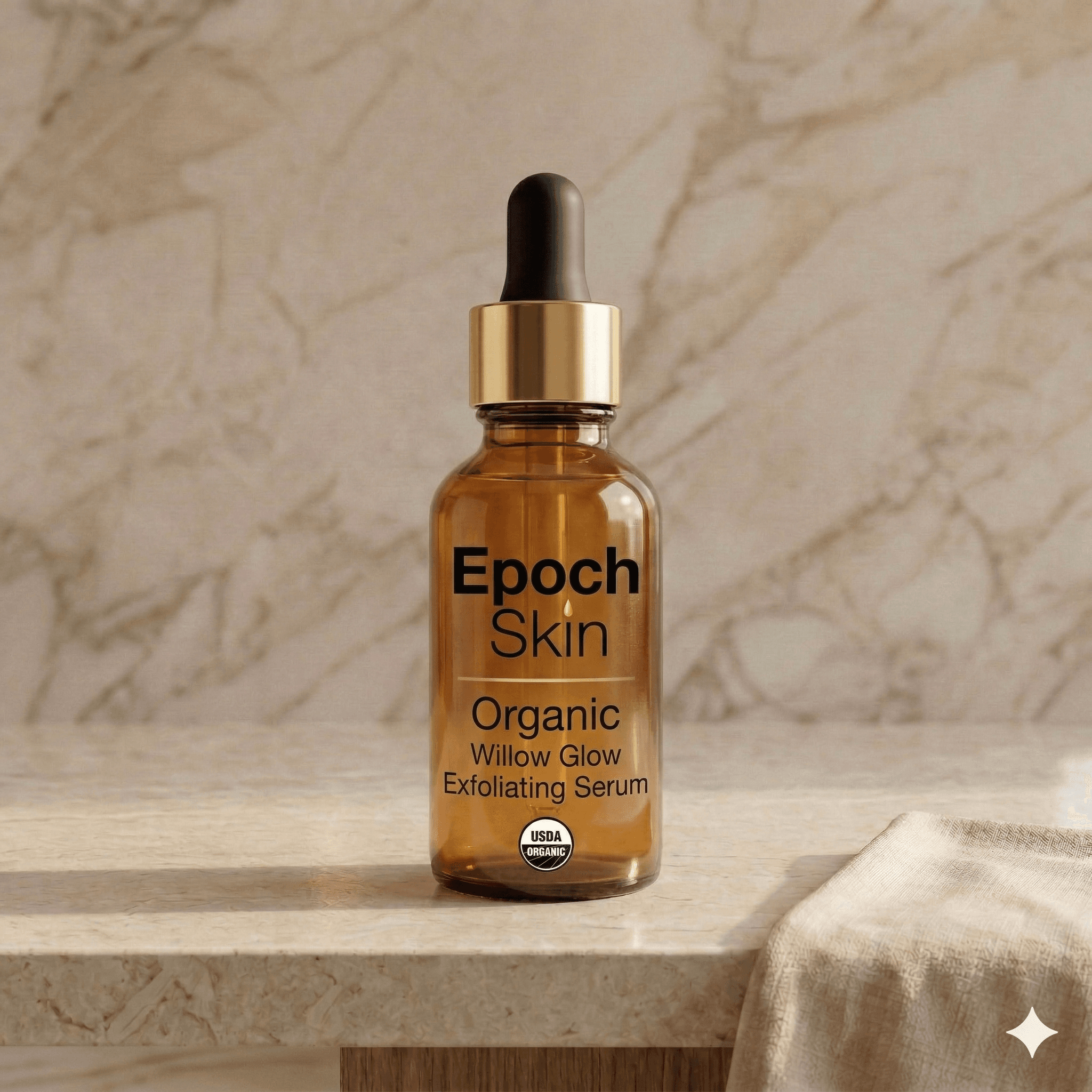 Epoch Skin Organic Willow Glow Exfoliating Serum - dropper bottle with willow bark extract and tremella for gentle BHA exfoliation